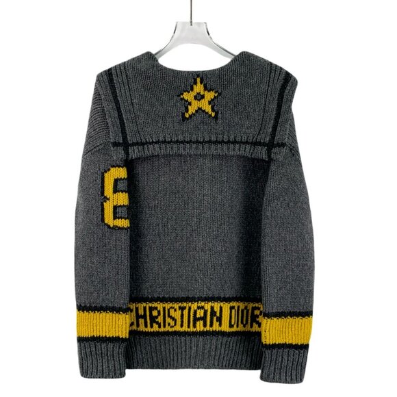 Christian Dior Dark Grey Wool & Cashmere Knitted Cardigan With Yellow Stripes & - Picture 7 of 7